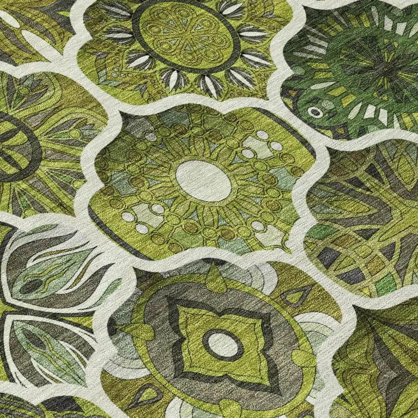 Olive Green And Green Ogee Washable Indoor Outdoor Area Rug Photo 6
