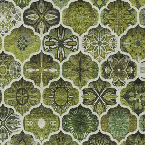 Olive Green And Green Ogee Washable Indoor Outdoor Area Rug Photo 5