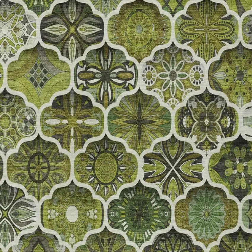 Olive Green And Green Ogee Washable Indoor Outdoor Area Rug Photo 5