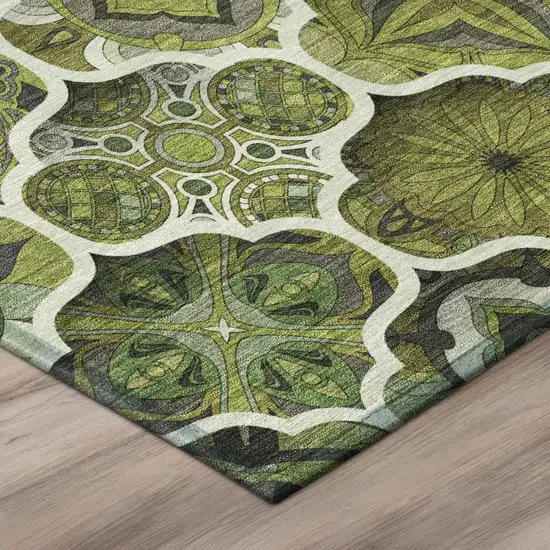 Olive Green And Green Ogee Washable Indoor Outdoor Area Rug Photo 8
