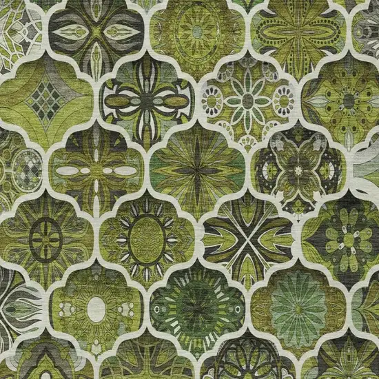 Olive Green And Green Ogee Washable Indoor Outdoor Area Rug Photo 2