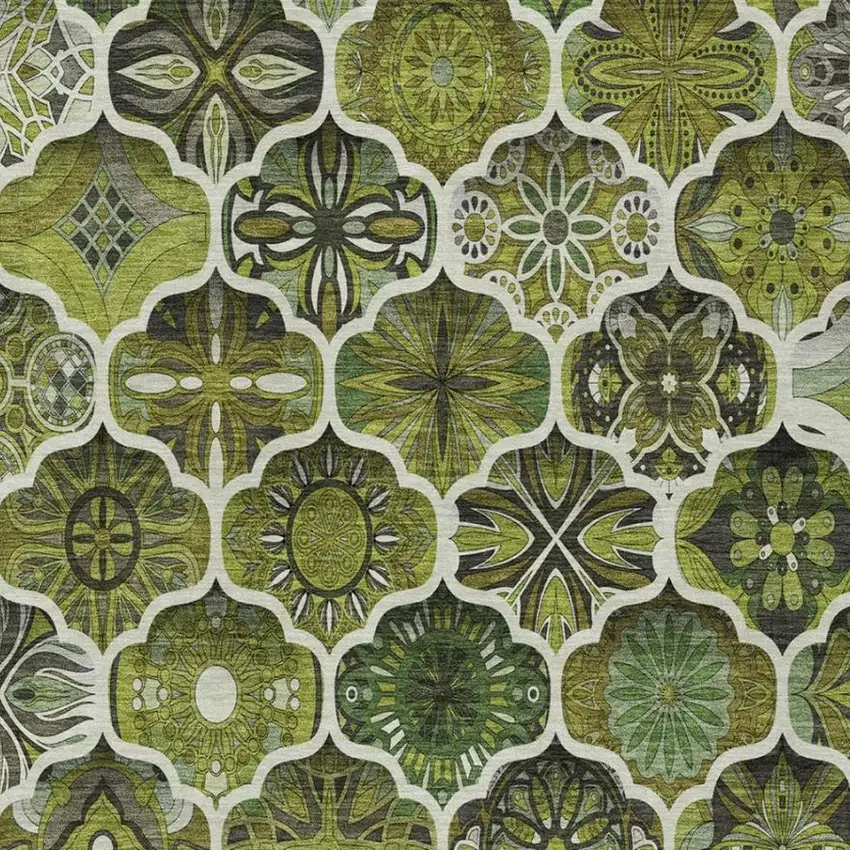 Olive Green And Green Ogee Washable Indoor Outdoor Area Rug Photo 2