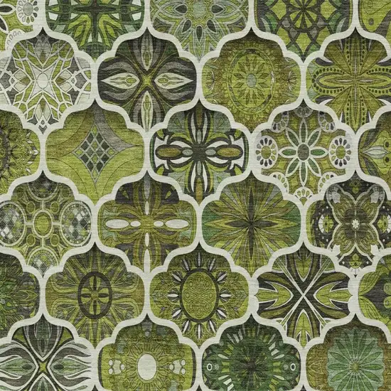 Olive Green And Green Ogee Washable Indoor Outdoor Area Rug Photo 9