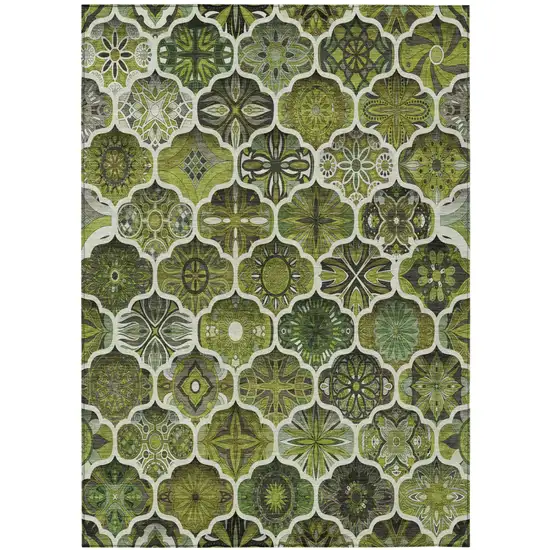 Olive Green And Green Ogee Washable Indoor Outdoor Area Rug Photo 3