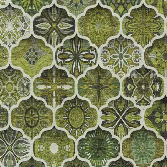 Olive Green And Green Ogee Washable Indoor Outdoor Area Rug Photo 1