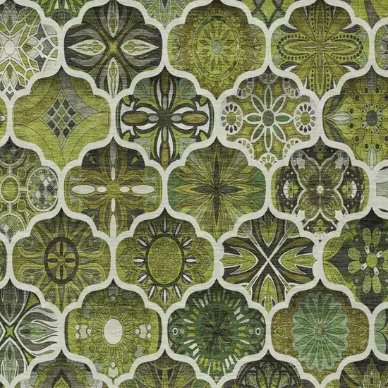 Olive Green And Green Ogee Washable Indoor Outdoor Area Rug Photo 4