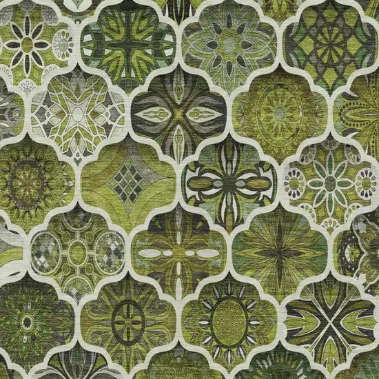Olive Green And Green Ogee Washable Indoor Outdoor Area Rug Photo 1