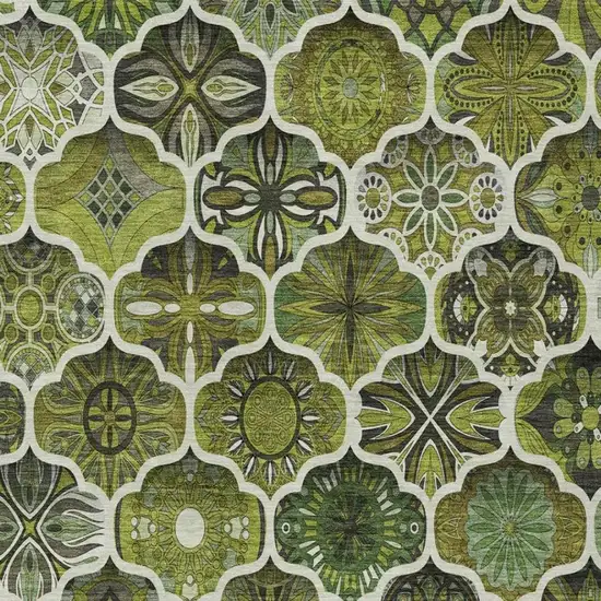Olive Green And Green Ogee Washable Indoor Outdoor Area Rug Photo 8