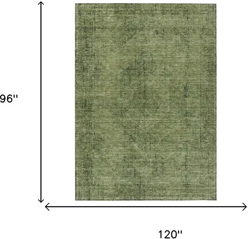 Olive Green And Green Oriental Washable Indoor Outdoor Area Rug Photo 6