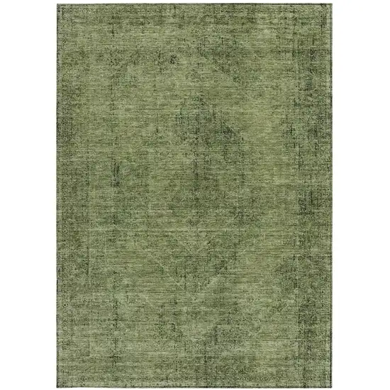 Olive Green And Green Oriental Washable Indoor Outdoor Area Rug Photo 3