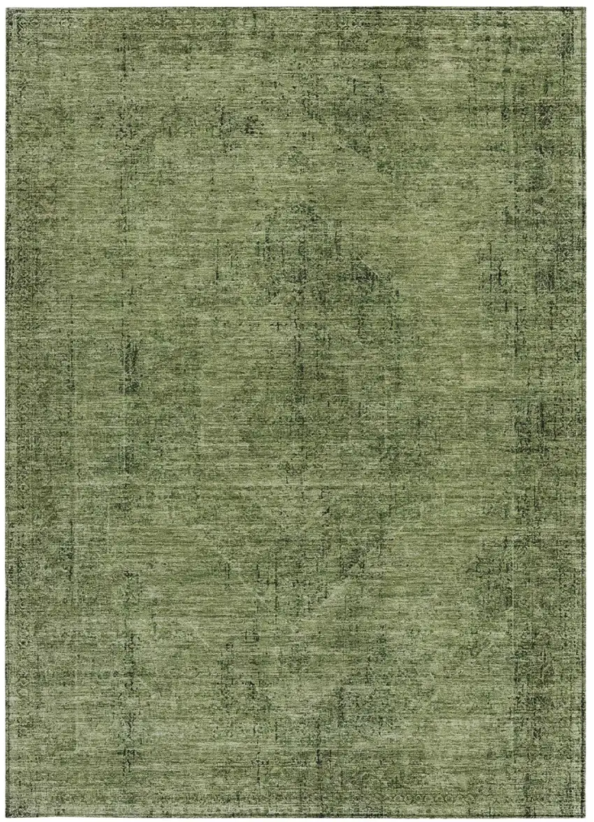 Olive Green And Green Oriental Washable Indoor Outdoor Area Rug Photo 3