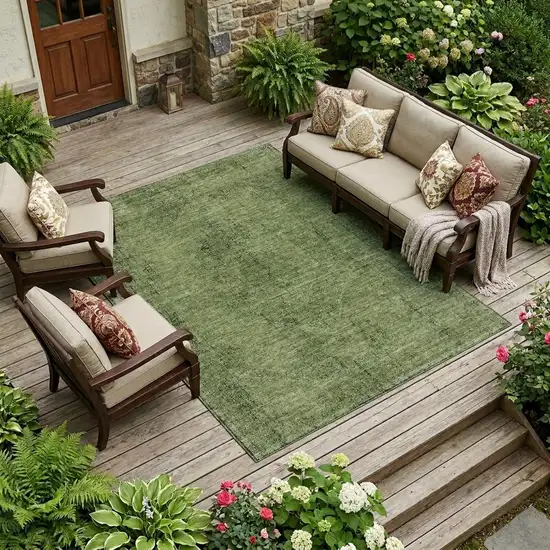 Olive Green And Green Oriental Washable Indoor Outdoor Area Rug Photo 1