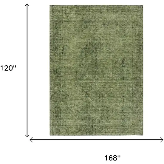Olive Green And Green Oriental Washable Indoor Outdoor Area Rug Photo 7