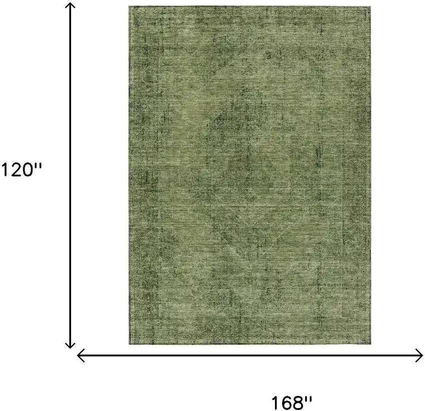 Olive Green And Green Oriental Washable Indoor Outdoor Area Rug Photo 7