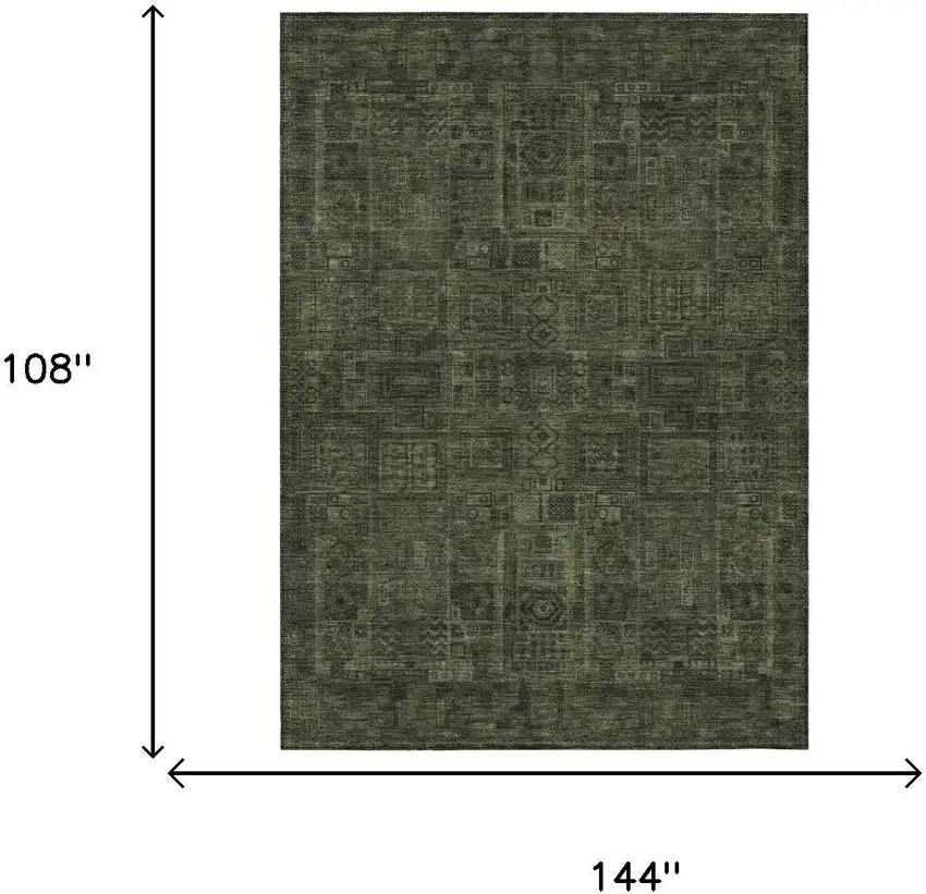 Olive Green And Green Oriental Washable Indoor Outdoor Area Rug Photo 5
