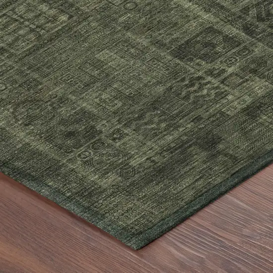 Olive Green And Green Oriental Washable Indoor Outdoor Area Rug Photo 3