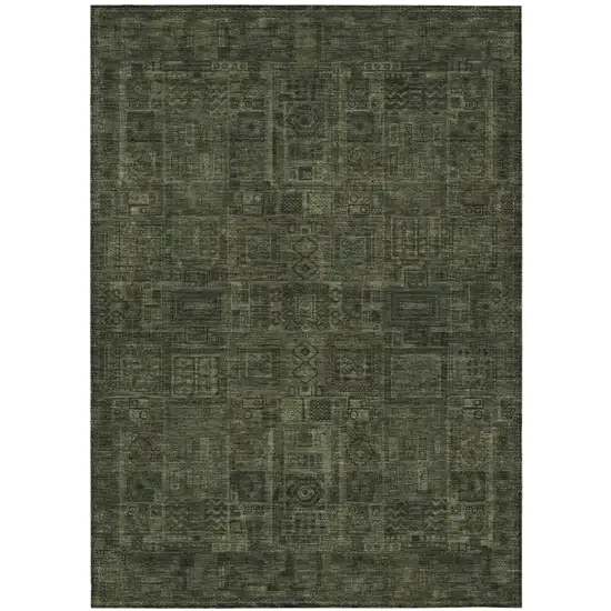 Olive Green And Green Oriental Washable Indoor Outdoor Area Rug Photo 2
