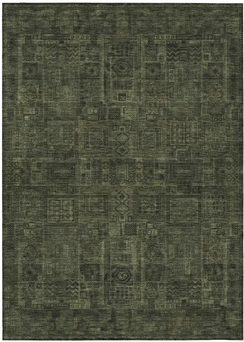 Olive Green And Green Oriental Washable Indoor Outdoor Area Rug Photo 2