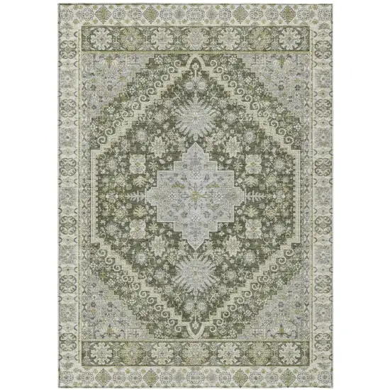 Olive Green And Green Oriental Washable Indoor Outdoor Area Rug Photo 2