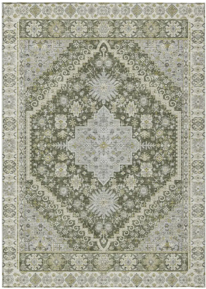 Olive Green And Green Oriental Washable Indoor Outdoor Area Rug Photo 2