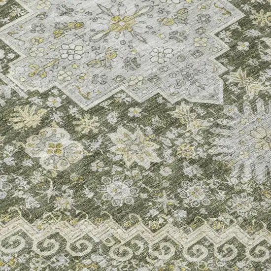 Olive Green And Green Oriental Washable Indoor Outdoor Area Rug Photo 3