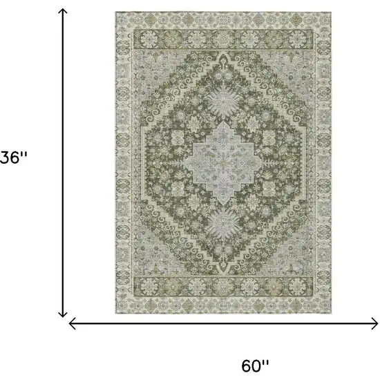 Olive Green And Green Oriental Washable Indoor Outdoor Area Rug Photo 4