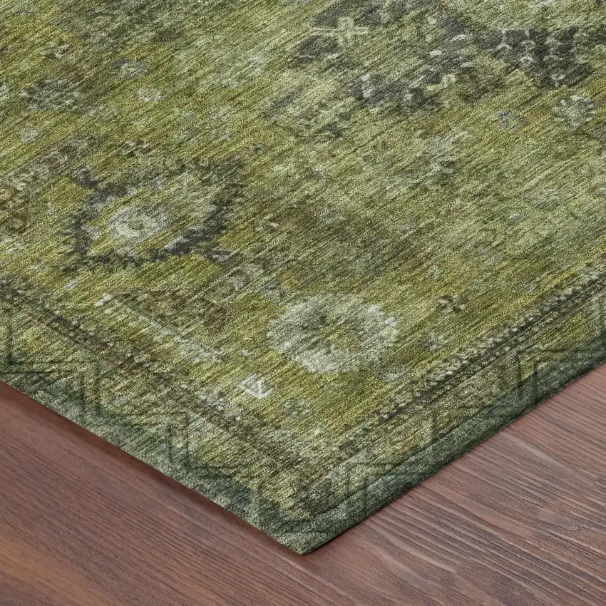 Olive Green And Green Oriental Washable Indoor Outdoor Area Rug Photo 3