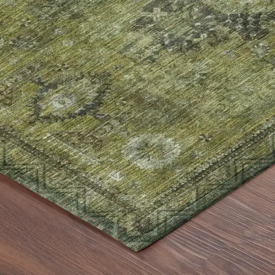 Olive Green And Green Oriental Washable Indoor Outdoor Area Rug Photo 3