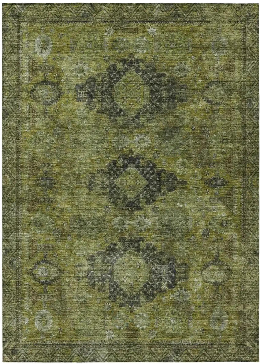 Olive Green And Green Oriental Washable Indoor Outdoor Area Rug Photo 2