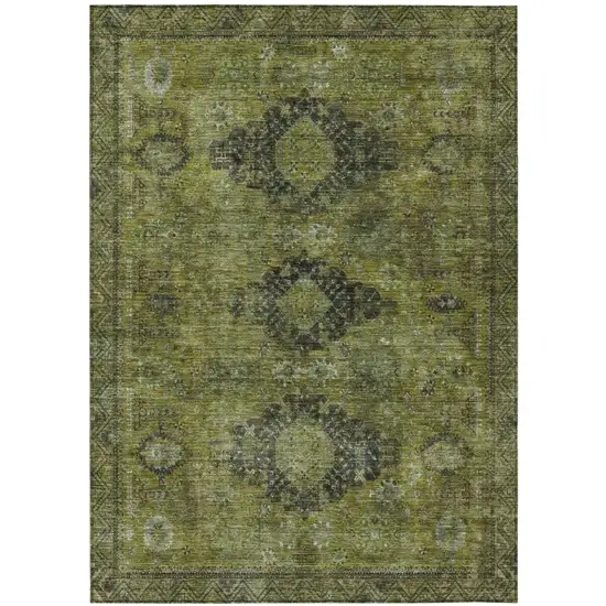 Olive Green And Green Oriental Washable Indoor Outdoor Area Rug Photo 2