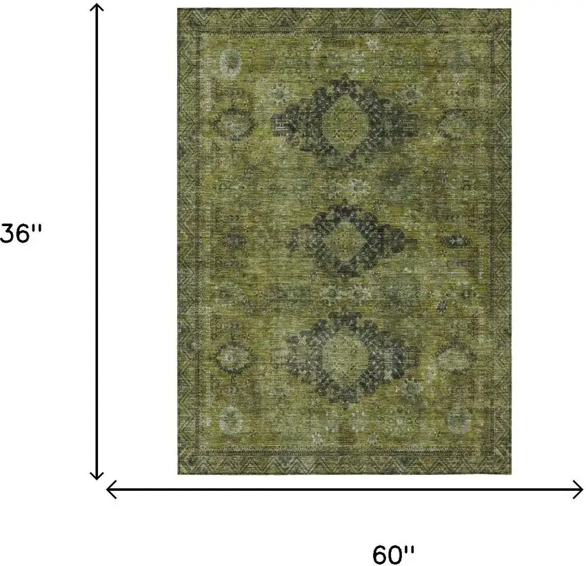 Olive Green And Green Oriental Washable Indoor Outdoor Area Rug Photo 5