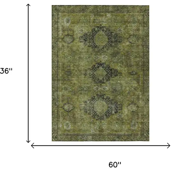 Olive Green And Green Oriental Washable Indoor Outdoor Area Rug Photo 5