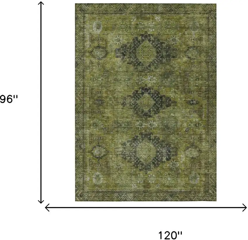 Olive Green And Green Oriental Washable Indoor Outdoor Area Rug Photo 5