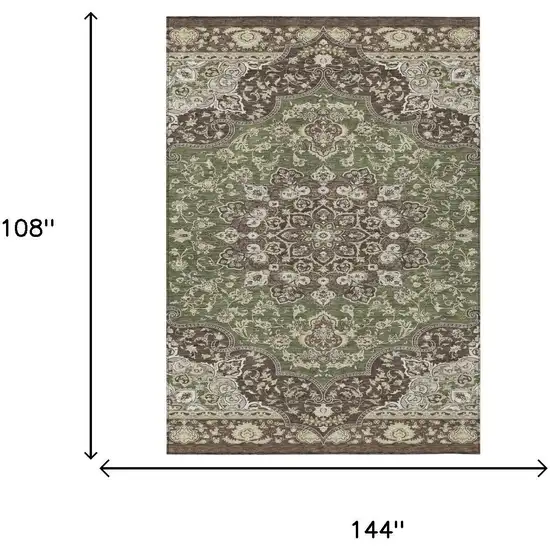 Olive Green And Green Oriental Washable Indoor Outdoor Area Rug Photo 5