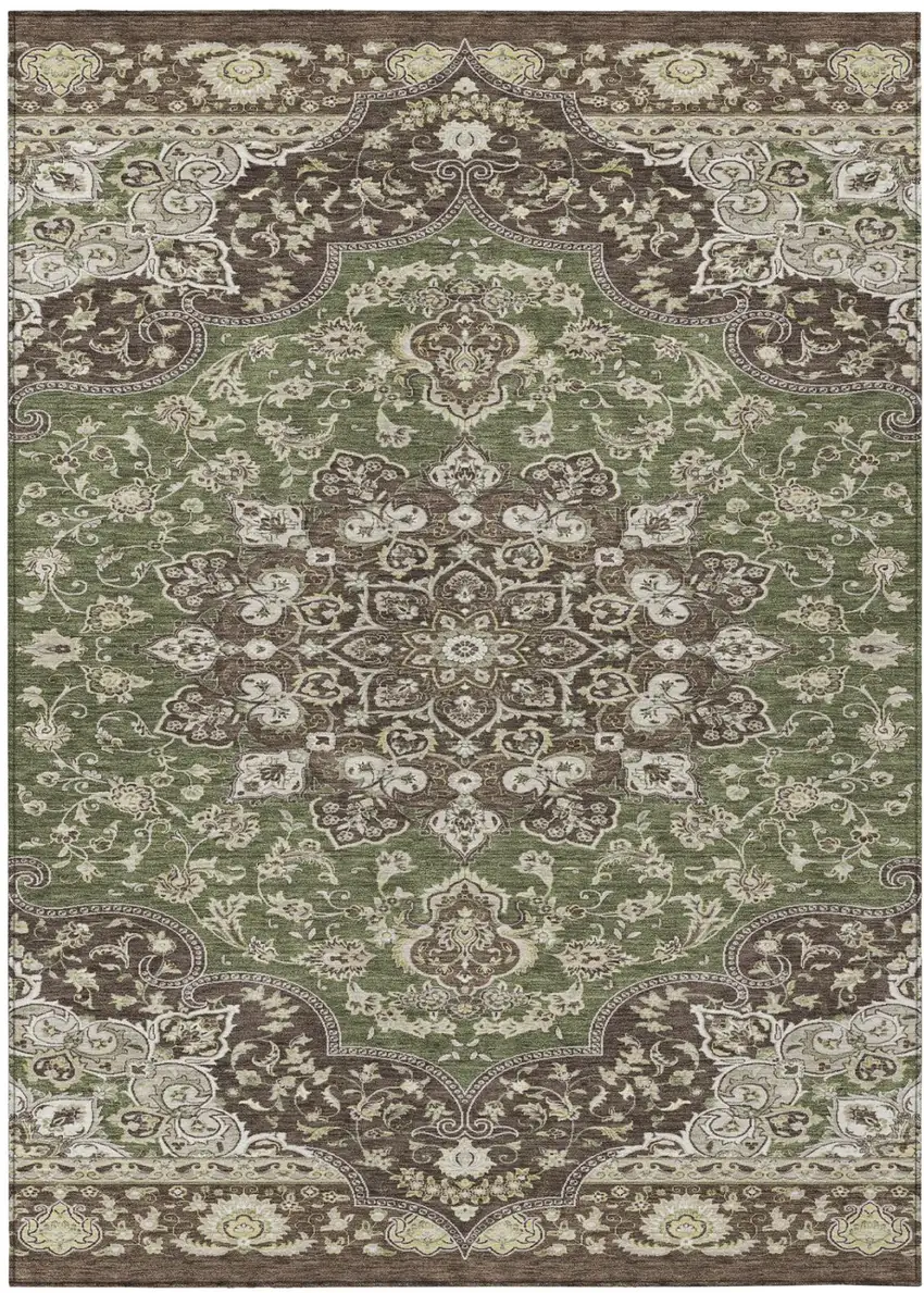 Olive Green And Green Oriental Washable Indoor Outdoor Area Rug Photo 2