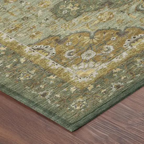 Olive Green And Green Oriental Washable Indoor Outdoor Area Rug Photo 3