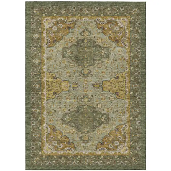 Olive Green And Green Oriental Washable Indoor Outdoor Area Rug Photo 2