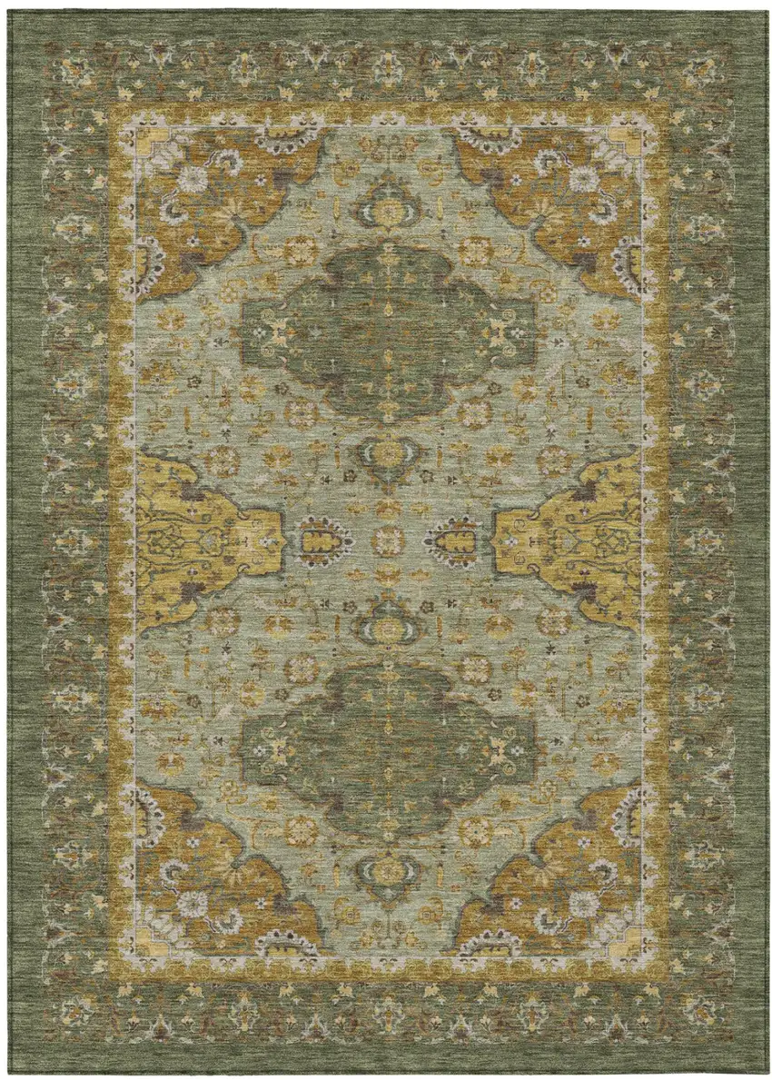 Olive Green And Green Oriental Washable Indoor Outdoor Area Rug Photo 2