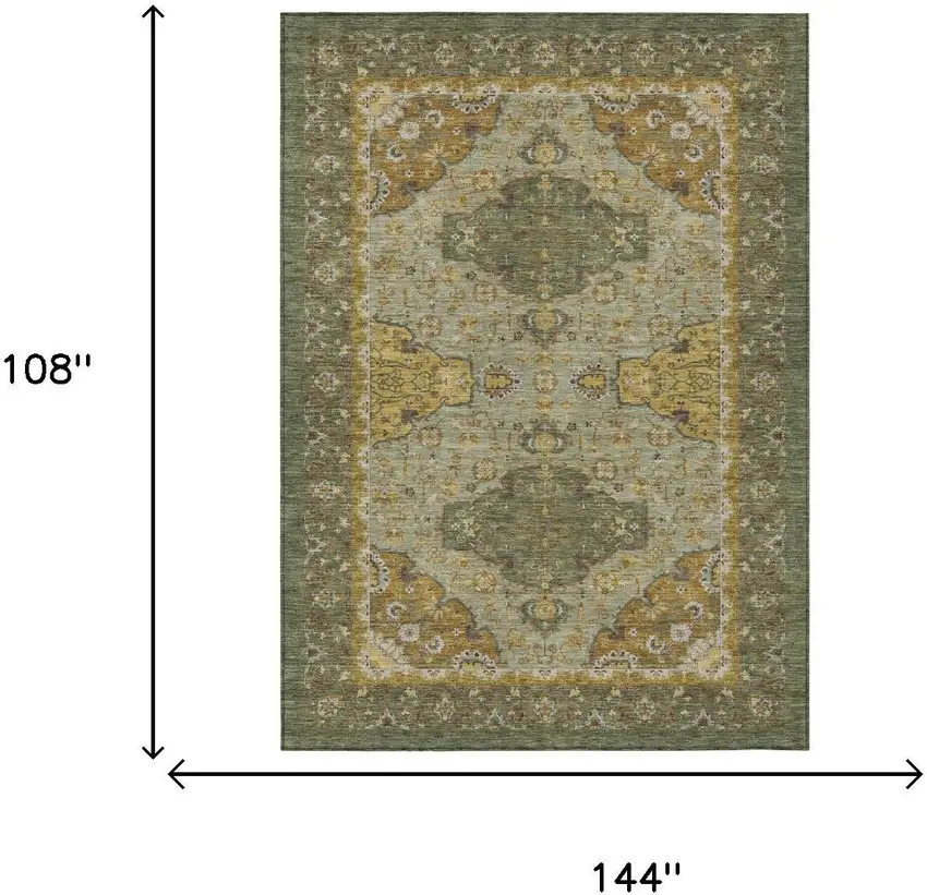 Olive Green And Green Oriental Washable Indoor Outdoor Area Rug Photo 5