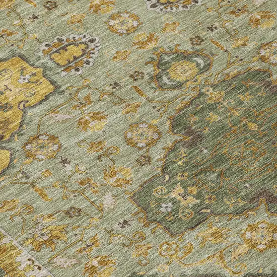 Olive Green And Green Oriental Washable Indoor Outdoor Area Rug Photo 4