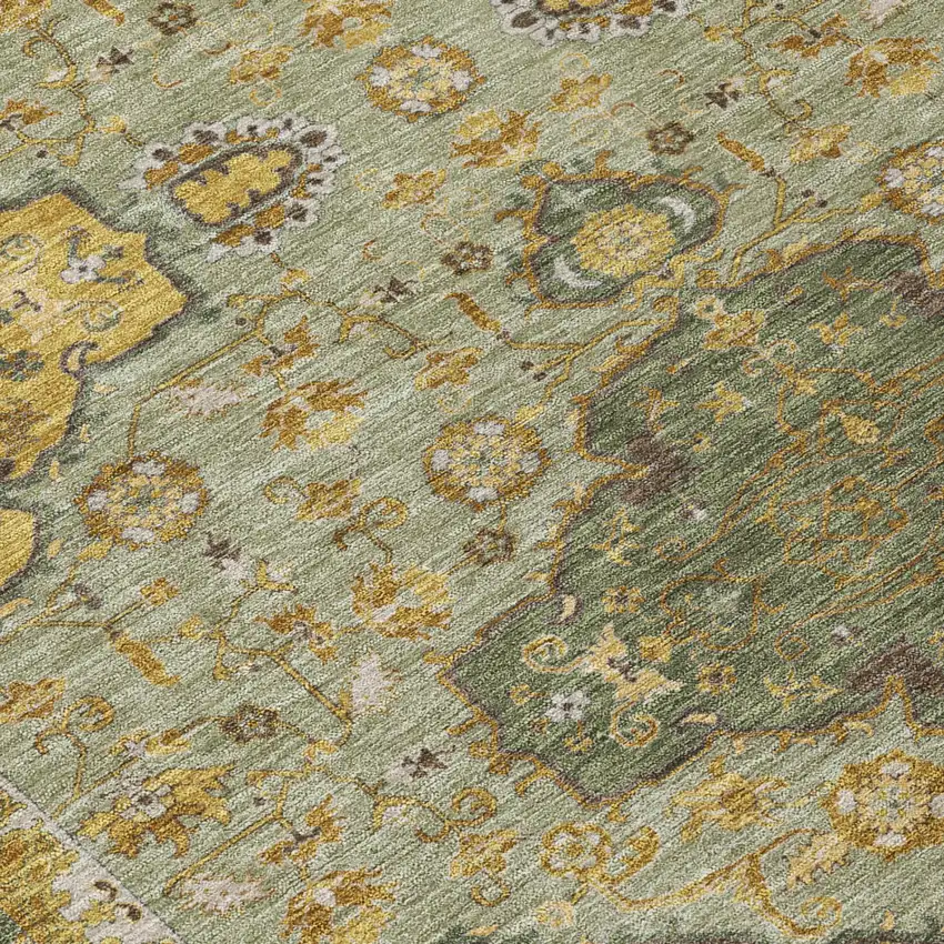 Olive Green And Green Oriental Washable Indoor Outdoor Area Rug Photo 4