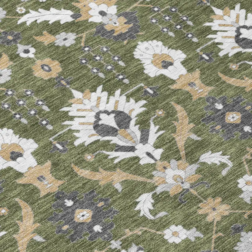 Olive Green And Green Oriental Washable Indoor Outdoor Area Rug Photo 4