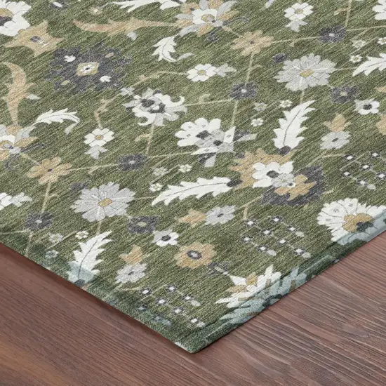 Olive Green And Green Oriental Washable Indoor Outdoor Area Rug Photo 3