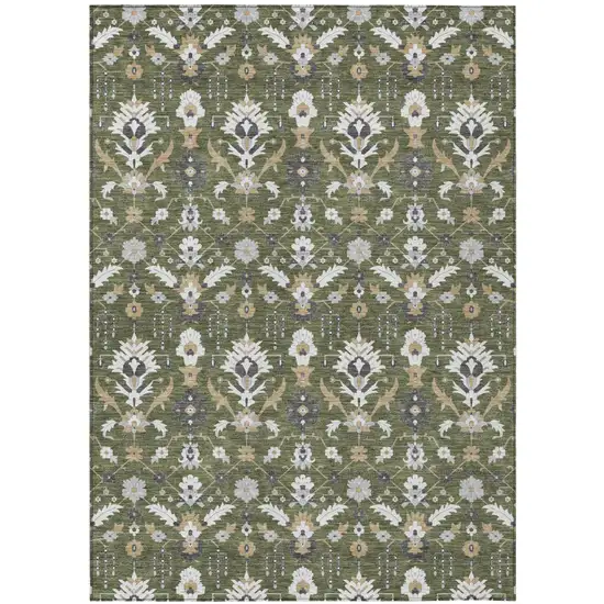 Olive Green And Green Oriental Washable Indoor Outdoor Area Rug Photo 2