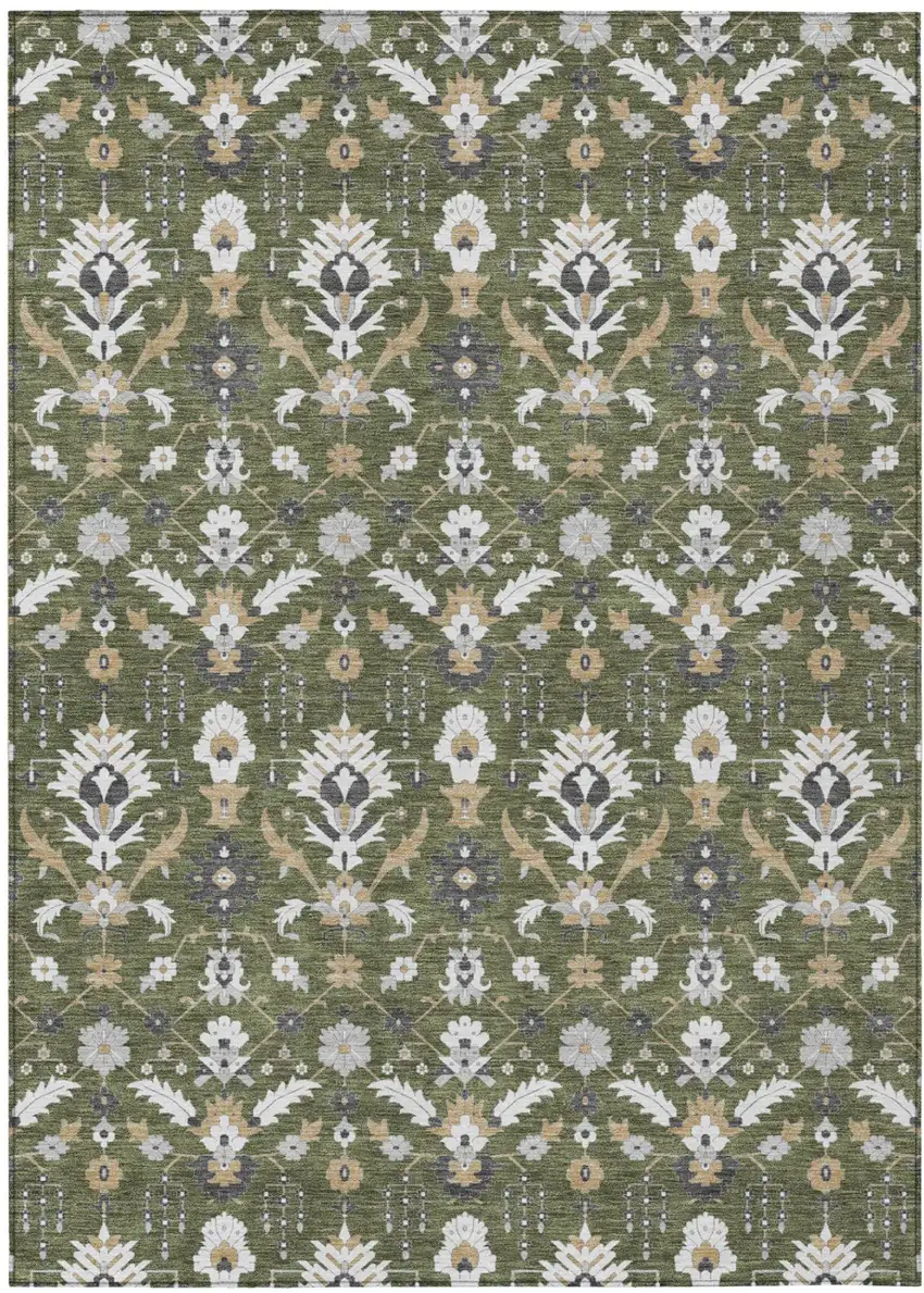 Olive Green And Green Oriental Washable Indoor Outdoor Area Rug Photo 2