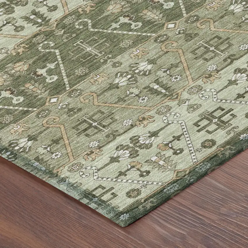 Olive Green And Green Oriental Washable Indoor Outdoor Area Rug Photo 3