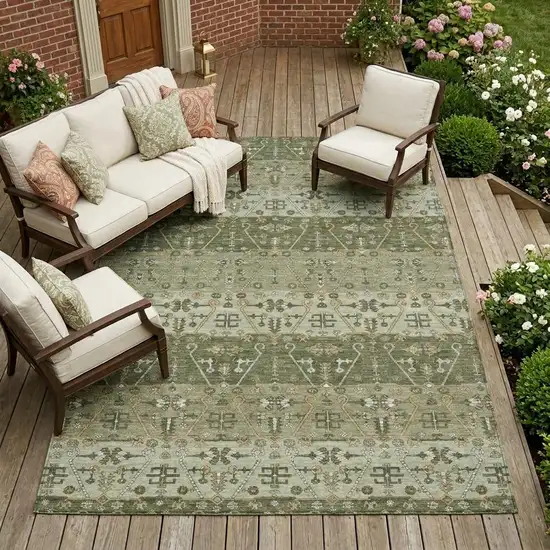 Olive Green And Green Oriental Washable Indoor Outdoor Area Rug Photo 1
