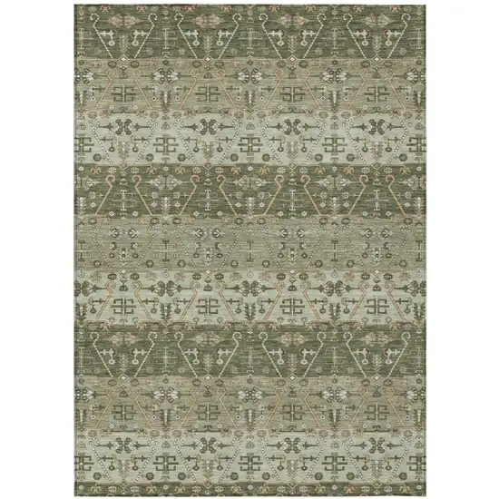Olive Green And Green Oriental Washable Indoor Outdoor Area Rug Photo 2