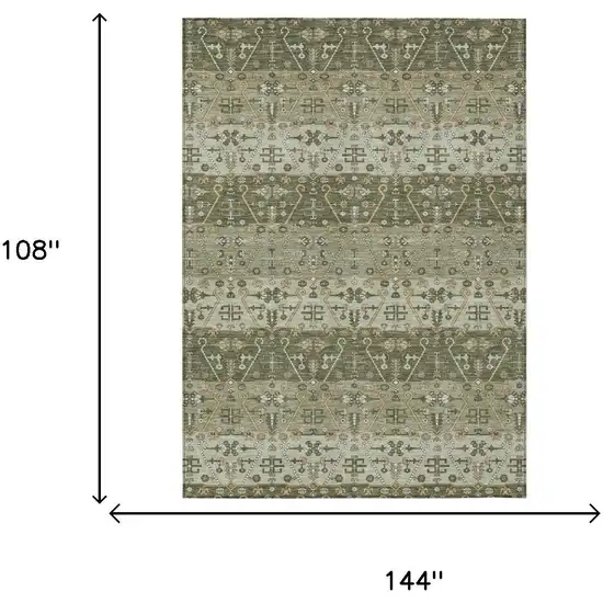 Olive Green And Green Oriental Washable Indoor Outdoor Area Rug Photo 5