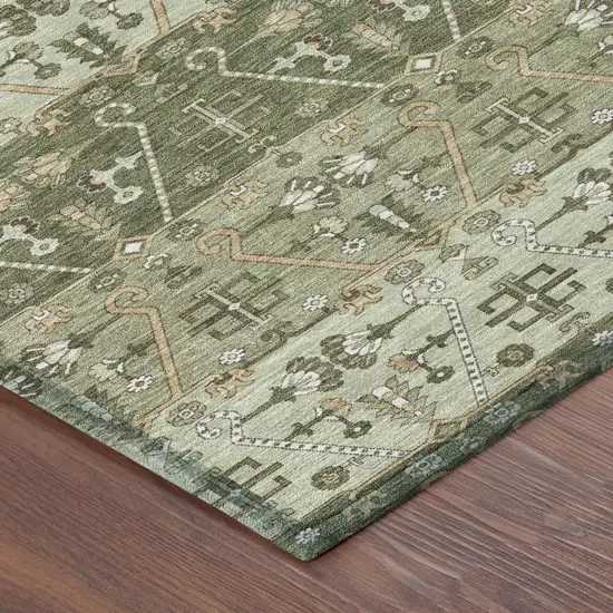 Olive Green And Green Oriental Washable Indoor Outdoor Area Rug Photo 3